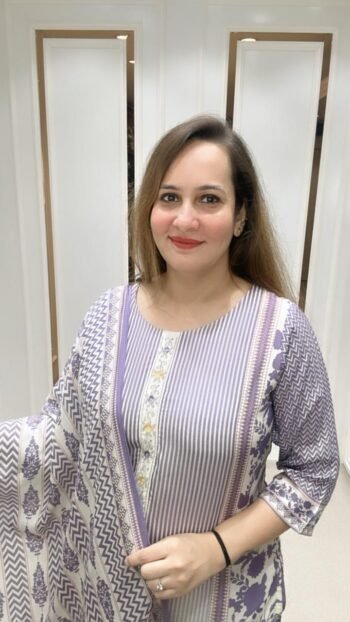 BEAUTIFUL THREE PIECE SET IN PURE MUL SILK WITH DIGITAL PRINT & HANDWORK