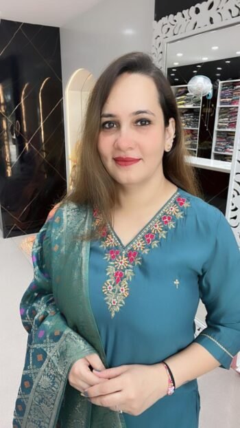 A beautiful teal blue straight-cut kurta in modal silk fabric