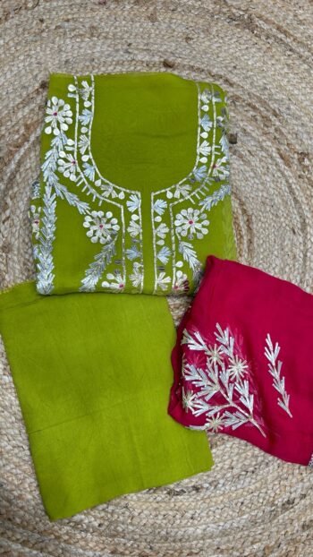 Exquisite unstitched suit features pure soft organza silk