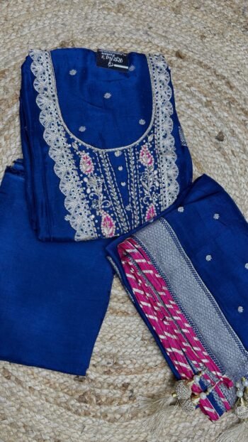 Pure Dola Silk unstitched fabric with detailed Handworl & embroidery work