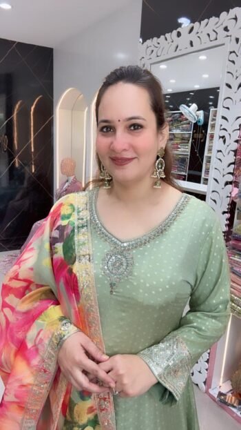 Sage Noor – Muslin Silk Anarkali Set