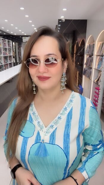 Blue Floral Printed Cotton-Rayon Straight Kurta Set