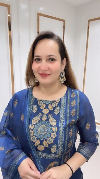 Navy Blue Chanderi Silk Embroidered Kurta Pant Set with Dupatta