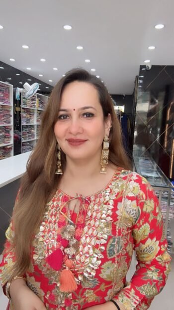 Red Muslin Silk Gown-Style  Set with Dupatta