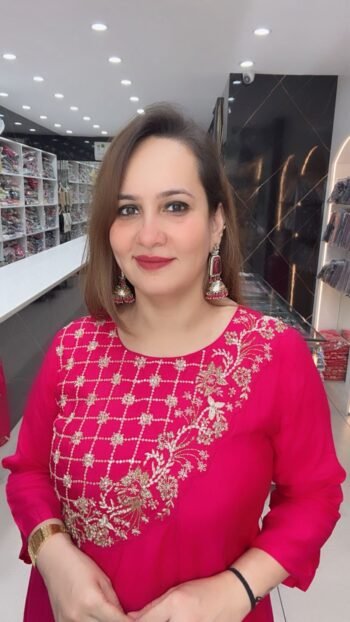 Magenta Dola Silk Anarkali Kurta Set with Handwork & Dupatta