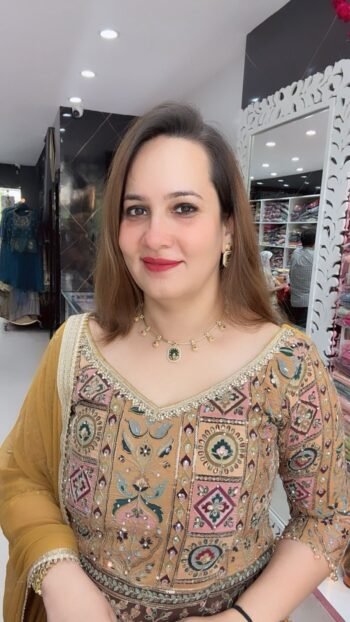 Mustard Pure Georgette Embroidered Kurta & Flared Skirt Set