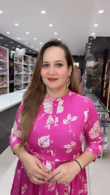 Jisora Rose Pink Floral Russian Silk Tiered Maxi Dress (Gown)