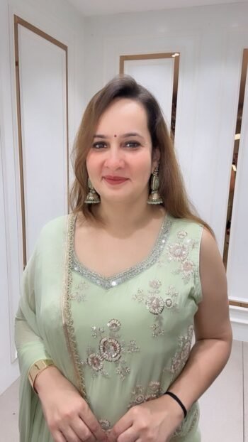 pista green Crepe Silk Festive Suit Set