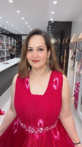 Fuchsia Red Tie-Dye Tissue Silk Anarkali Gown