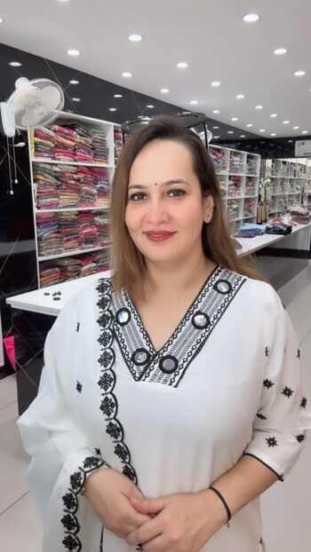 Ivory Noir Pure Cotton Kurta Set For Women - Richa's Fashion