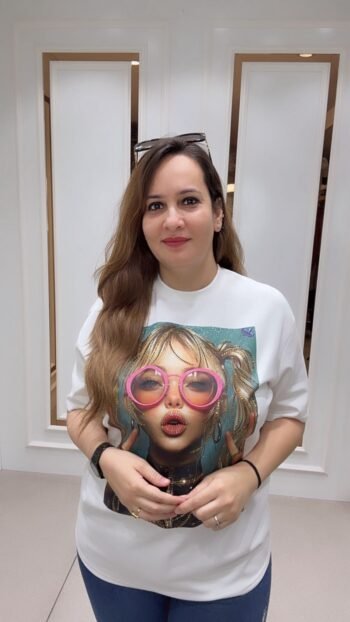 White Imported Oversized T-Shirt with Artistic Portrait Print