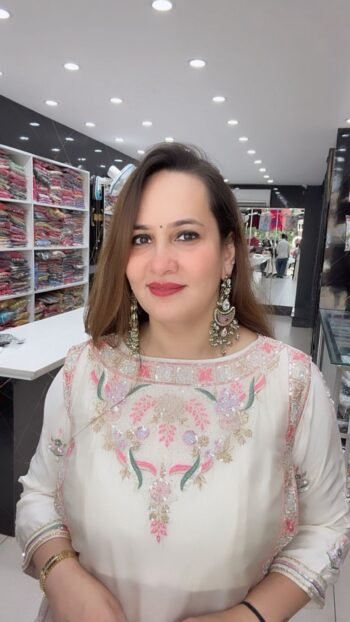 Designer White Embellished Peplum Sharara Suit Set - Richa's Fashion
