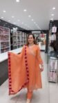 Noor Orange Chanderi Anarkali suit Ensemble Set – Richa’s Fashion
