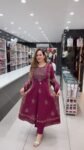 Elegant Wine Purple Embroidered Anarkali Kurta Set for Women – Richa’s Fashion