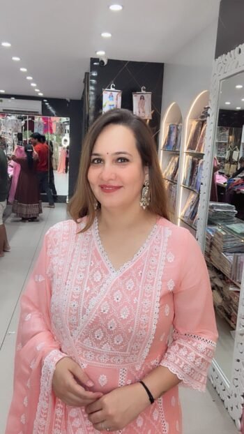 Elegant Peach Pink Chikankari Anarkali Kurta Set with Dupatta - Richa's Fashion
