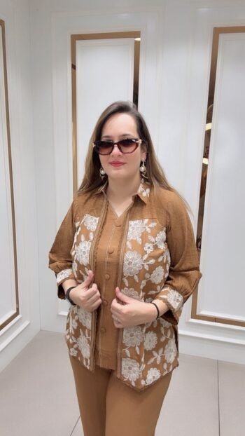 Elegant Coffee Brown Floral Embroidered Co-Ord Set for Women - Richa's Fashion