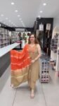 Beige Embroidered Kurta Pant Set with Artistic Orange Tie-Dye Dupatta – Richa’s Fashion