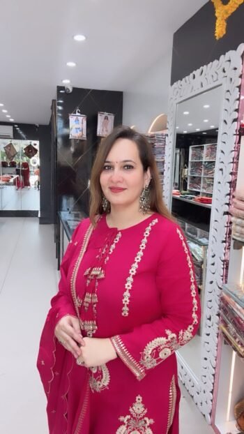 Elegant Rani Pink Embroidered Kurta Pant Set with Designer and Lightweight Chiffon Dupatta - Richa's Fashion