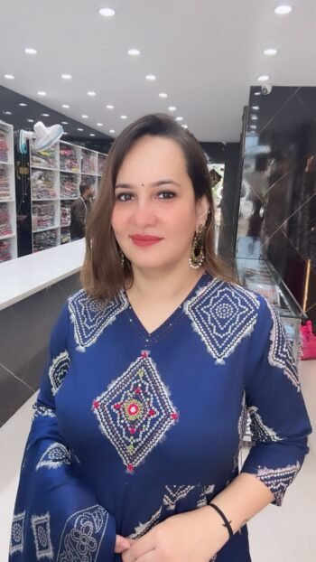 Luxury Royal Blue Printed Kurta Set with Artistic Traditional Patterns for Festive - Richa's Fashion