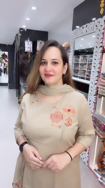 Graceful Sand Beige Floral Embroidered Kurta Set with Coordinated Dupatta - Richa's Fashion