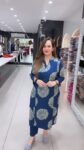 Premium Navy Blue Floral Print Kurta with Matching Straight Pants – Richa’s Fashion