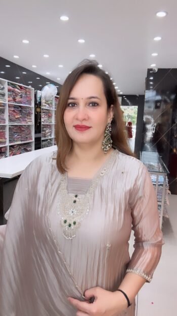 Champagne Beige Crushed Tissue Kurta Palazzo Set with Dupatta - Richas's Fashion