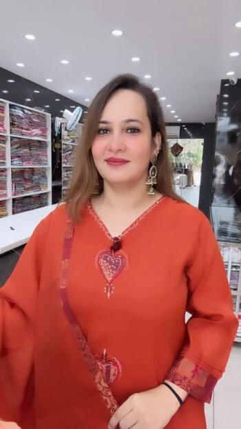 Rust Orange Embroidered Straight Kurta Set with Dupatta - Richa's Fashion