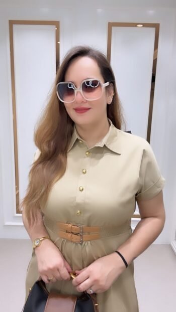 Casual Chic Button-Down Waist Belt Midi Dress For Women - Richa's Fashion