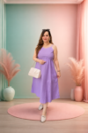 Elegant Lavender Sleeveless Smocked Waist Cotton Midi Dress for Women with Adjustable Shoulder Straps & Side Pocket – Richa’s fashion