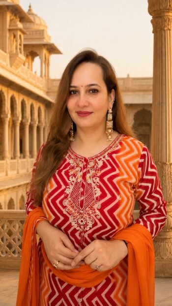 Royal Fuchsia Zigzag Embroidered Kurta Pant Set with Chiffon Dupatta for Women - richa's Fashion