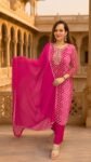 Royal Fuchsia Zigzag Embroidered Kurta Pant Set with Chiffon Dupatta for Women – richa’s Fashion