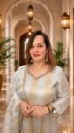 Luxury Ivory & Champagne Gold A-Line Ethnic Gown with Striped Organza Dupatta for Women - Richa's Fashion