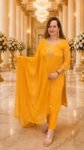 Designer Bandhani Printed Straight Kurta Set with Pants & Chiffon Dupatta for Women – Richa’s Fashion