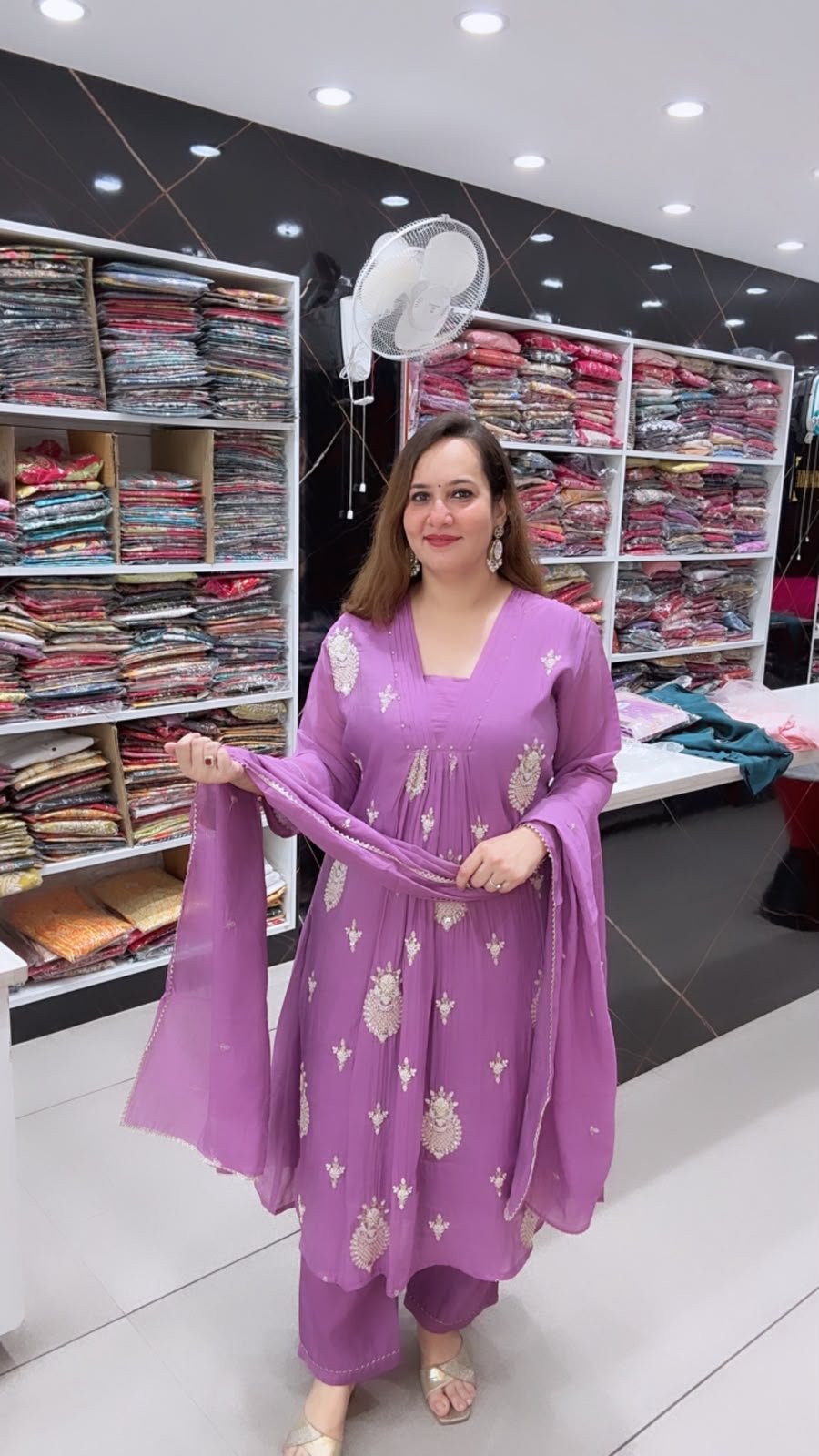 Lavender Floral Embroidered Flared Anarkali Suit Set with Palazzo & Dupatta - Richa's Fashion Lavender Floral Embroidered Flared Anarkali Suit Set with Palazzo & Dupatta - Richa's Fashion