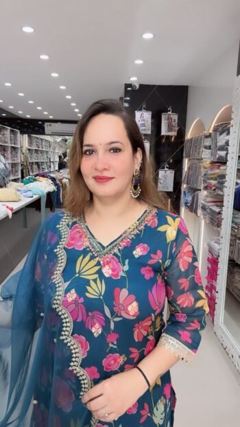 Blue Floral Printed Kurta Set with Salwar & Dupatta For Women - Richa's Fashion
