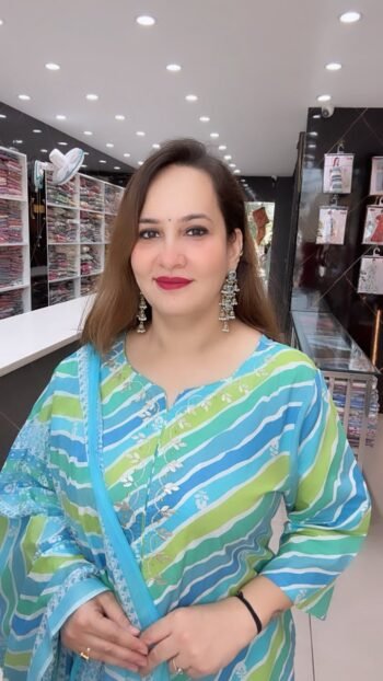 Sky Blue Leheriya Printed Kurta Pant Set with Designer Dupatta For Women - Richa's Fashion