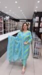 Sky Blue Leheriya Printed Kurta Pant Set with Designer Dupatta For Women – Richa’s Fashion