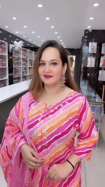 Pink Leheriya Kurta Pant Set with Elegant Printed Dupatta For Women - Richa's Fashion