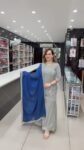 Elegant Black & White Chevron Print A-Line Kurta Palazzo Set with Royal Blue Designer Dupatta – Richa’s Fashion