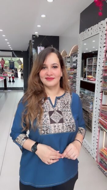 Designer Blue Printed Casual Top for Women - Richa's Fashion