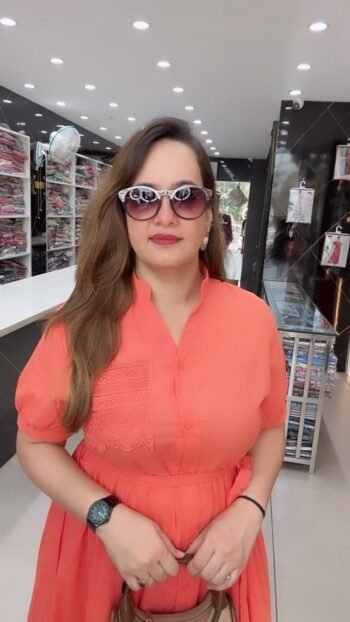 Elegant Peach Coral Button-Down A-Line Shirt Dress for Women with Waist Tie Belt - Richa's Fashion