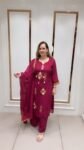 Elegant Wine Magenta Ethnic Straight Kurta Palazzo Set with Chiffon Dupatta for Women - Richa's Fashion