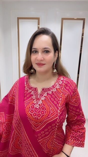 Premium Rani Pink Bandhani Printed Kurta Pant Set with Matching Dupatta for Women - Richa's Fashion