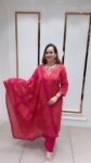 Premium Rani Pink Bandhani Inspired Printed Straight Kurta Pant Set with Matching Dupatta for Women – Richa’s Fashion