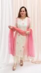 Floral Embroidered Straight Kurta Pant Set with Pink Dupatta – Richa’s Fashion