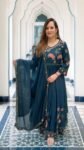 Luxury Floral Embroidered Anarkali Gown with Matching Organza Dupatta for Women – Richa’s Fashion