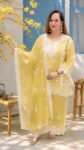 Elegant Sunshine Yellow Chikankari Embroidered Straight Kurta with Palazzo and Lace Border Dupatta for Women – Richa’s Fashion