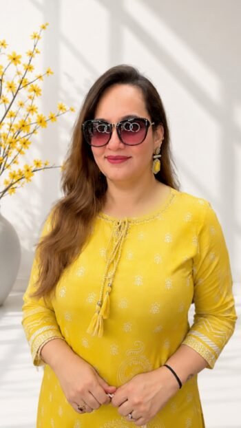 Sunshine Yellow Paisley Printed Straight Kurta with Palazzo Set for Women - Richa's Fashion