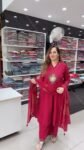 Wine Red Ethnic Embroidered Straight Kurta Set with Matching Palazzo and Printed Dupatta for Women – Richa’s Fashion