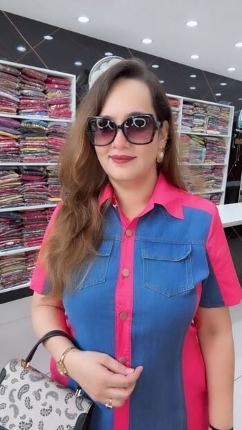 Dual-Tone Denim Shirt Button-Down Casual Midi Dress For Women - Richa's Fashion